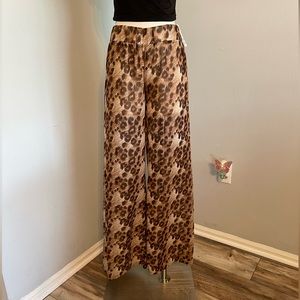 🆕 BONGO Brown Leopard Sheer Swim Pant Cover-Up ~ Medium